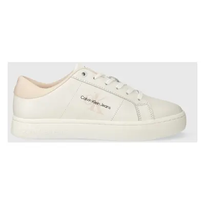 Kožené sneakers boty Calvin Klein Jeans CLASSIC CUPSOLE LOWLACEUP LTH WN bílá barva, YW0YW01444