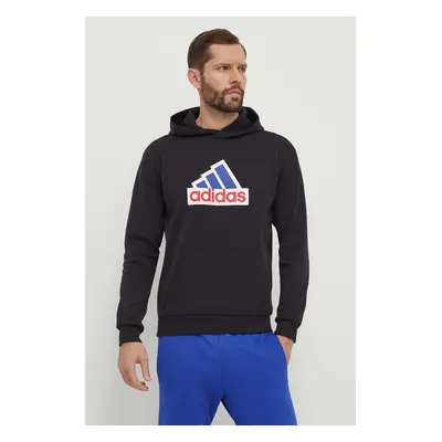 Mikina adidas pánská, černá barva, s kapucí, s potiskem, IS3233