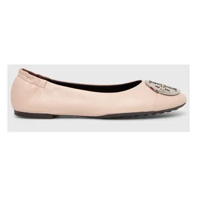 Kožené baleríny Tory Burch Claire Cap-Toe Ballet béžová barva, 156309.650