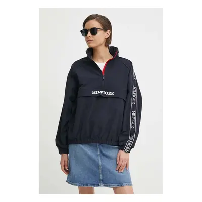 Bunda Tommy Hilfiger dámská, tmavomodrá barva, přechodná, oversize, WW0WW41507