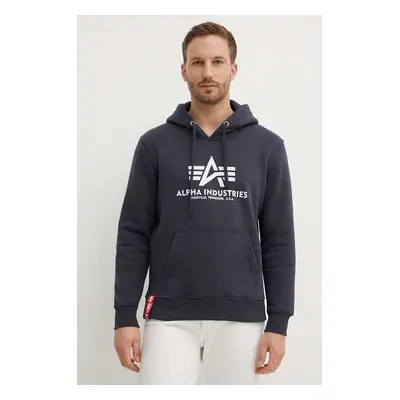 Mikina Alpha Industries Basic Hoody pánská, tmavomodrá barva, s kapucí, s potiskem, 178312.02