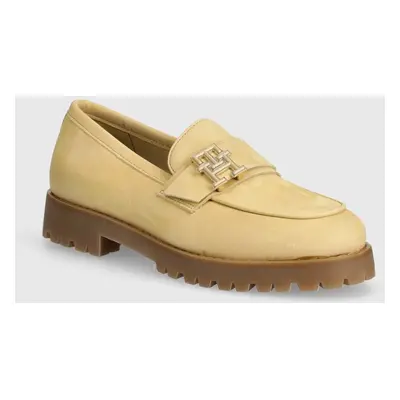 Nubukové mokasíny Tommy Hilfiger CLEATED NUBUCK BOAT SHOE béžová barva, na platformě, FW0FW08062