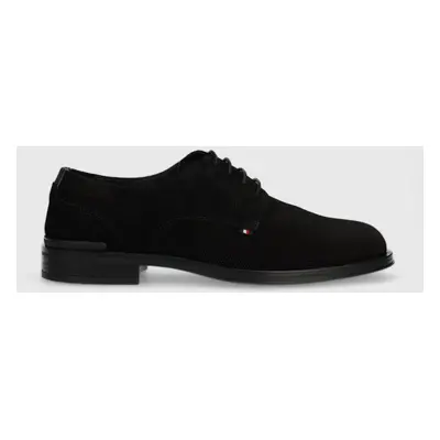 Semišové polobotky Tommy Hilfiger CORE TEXTURED SDE SHOE pánské, černá barva, FM0FM04991