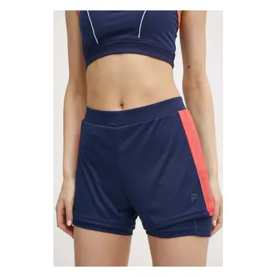 Běžecké šortky Fila Racale tmavomodrá barva, s potiskem, high waist, FAW0708