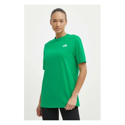 Bavlněné tričko The North Face W S/S Essential Oversize Tee zelená barva, NF0A87NQPO81