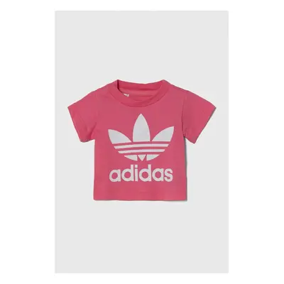 Bavlněné dětské tričko adidas Originals TREFOIL TEE růžová barva