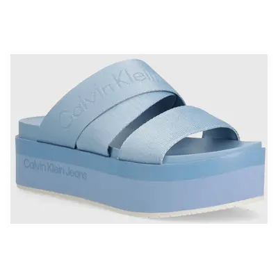 Pantofle Calvin Klein Jeans FLATFORM SANDAL WEBBING IN MR dámské, na platformě, YW0YW01361