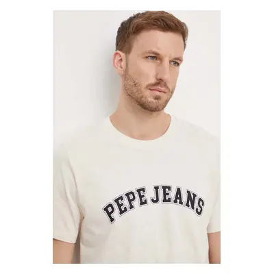 Bavlněné tričko Pepe Jeans CLEMENT béžová barva, s potiskem, PM509220