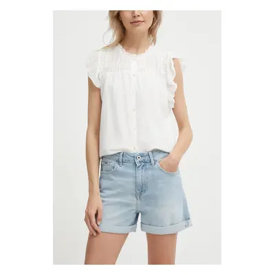 Džínové šortky Pepe Jeans SKINNY SHORT HW dámské, hladké, high waist, PL801121PF6