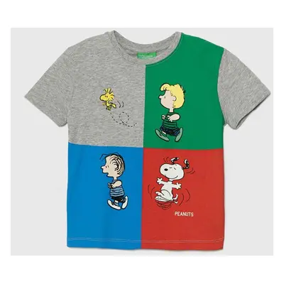 Dětské bavlněné tričko United Colors of Benetton X Peanuts šedá barva, s potiskem