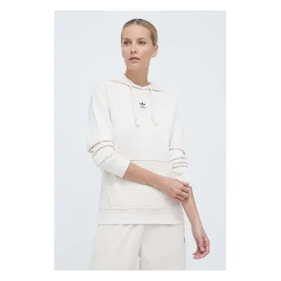 Bavlněná mikina adidas Originals Essentials Regular Hoodie dámská, béžová barva, s kapucí, hladk