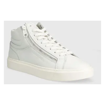 Kožené sneakers boty Calvin Klein HIGH TOP LACE UP W/ZIP bílá barva, HM0HM01476