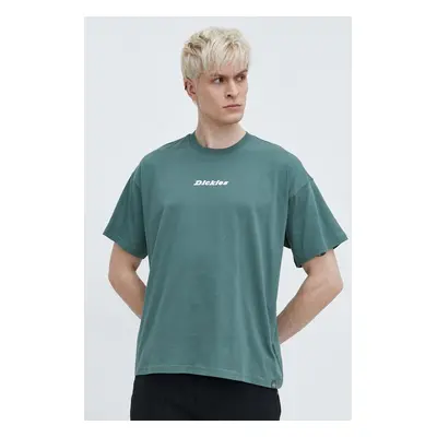 Bavlněné tričko Dickies ENTERPRISE TEE SS zelená barva, s potiskem, DK0A4YRN