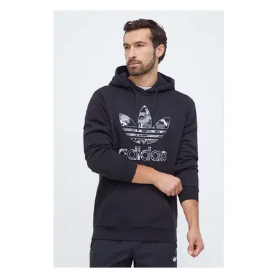 Mikina adidas Originals pánská, černá barva, s kapucí, s potiskem