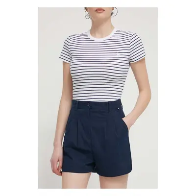 Kraťasy Tommy Jeans dámské, tmavomodrá barva, hladké, high waist, DW0DW17775