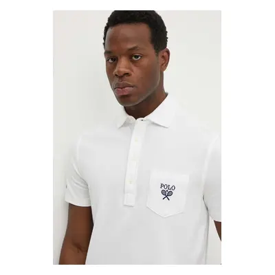 Bavlněné polo tričko Polo Ralph Lauren bílá barva, s aplikací, 710952180