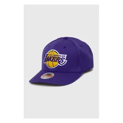 Čepice s vlněnou směsí Mitchell&Ness Los Angeles Lakers fialová barva, s aplikací