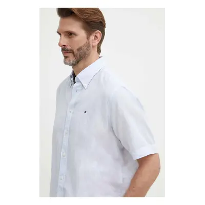 Košile s příměsí lnu Tommy Hilfiger regular, s límečkem button-down, MW0MW35323