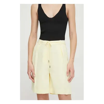 Kraťasy Calvin Klein dámské, žlutá barva, hladké, high waist, K20K206651