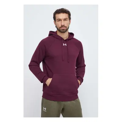 Mikina Under Armour pánská, vínová barva, s kapucí, hladká, 1379757