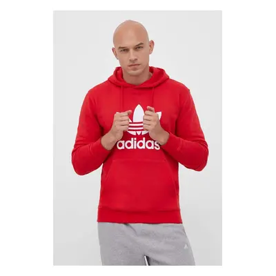 Bavlněná mikina adidas Originals Classics Trefoil Hoodie pánská, červená barva, s kapucí, s poti