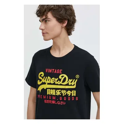 Bavlněné tričko Superdry černá barva, s potiskem