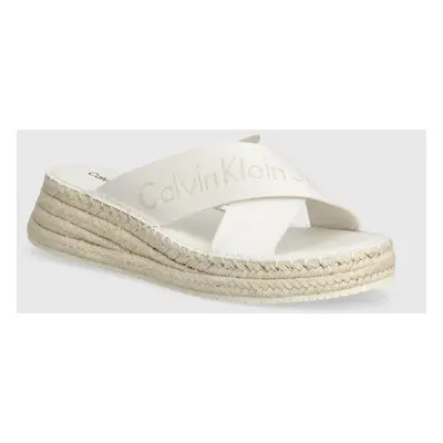 Pantofle Calvin Klein Jeans SPORTY WEDGE ROPE SANDAL MR dámské, bílá barva, na klínku, YW0YW0136