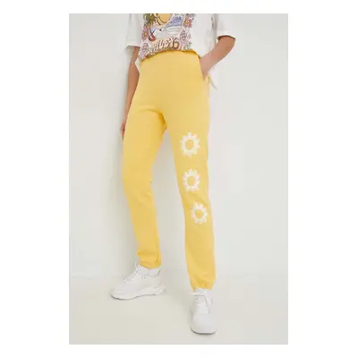 Bavlněné tepláky Billabong X SMILEY žlutá barva, s potiskem