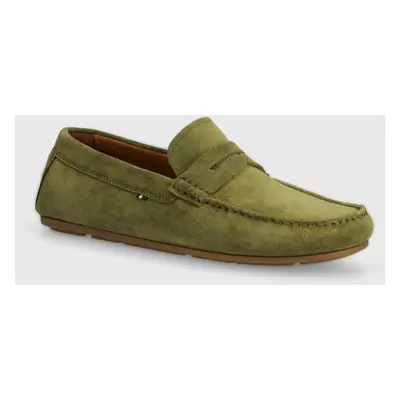 Semišové mokasíny Tommy Hilfiger CASUAL SUEDE DRIVER pánské, zelená barva, FM0FM04998