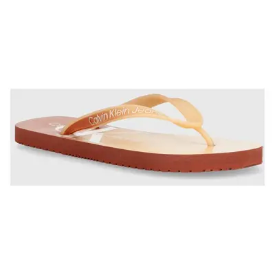 Žabky Calvin Klein Jeans BEACH SANDAL GRADIENT dámské, oranžová barva, na plochém podpatku, YW0Y