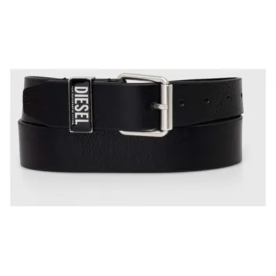 Kožený pásek Diesel B-GLOSSY LOOP BELT pánský, černá barva, X09797.PR227