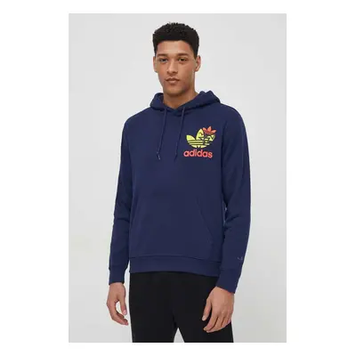 Bavlněná mikina adidas Originals pánská, tmavomodrá barva, s kapucí, s potiskem, IM9682