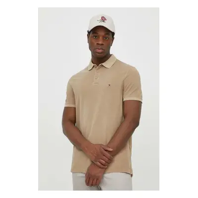 Bavlněné polo tričko Tommy Hilfiger béžová barva, MW0MW34757