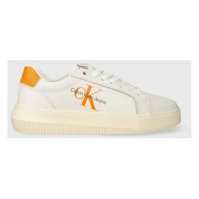 Kožené sneakers boty Calvin Klein Jeans CHUNKY CUPSOLE MONO LTH WN bílá barva, YW0YW00823