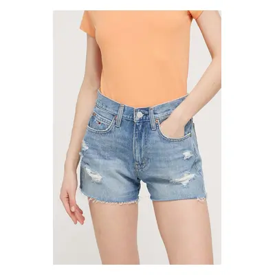 Džínové šortky Tommy Jeans dámské, hladké, high waist, DW0DW17640