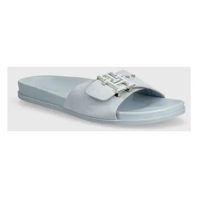 Semišové pantofle Tommy Hilfiger TH HARDWARE SUEDE FLAT SANDAL dámské, FW0FW07935