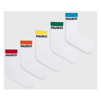 Ponožky HUGO 5-pack pánské, bílá barva, 50514968