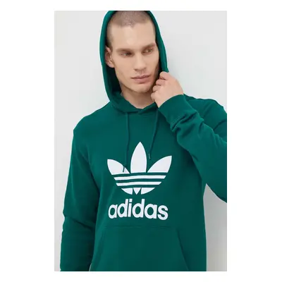 Bavlněná mikina adidas Originals Adicolor Classics Trefoil pánská, zelená barva, s kapucí, s pot