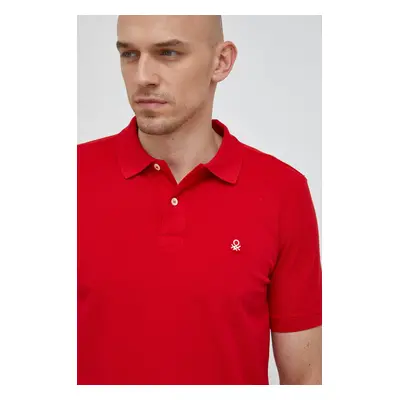 Bavlněné polo tričko United Colors of Benetton červená barva