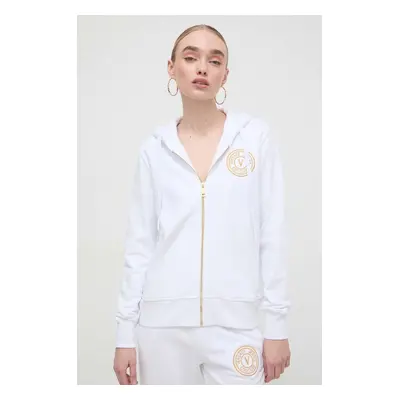 Bavlněná mikina Versace Jeans Couture dámská, bílá barva, s kapucí, aplikací, 76HAIT02 CF01T