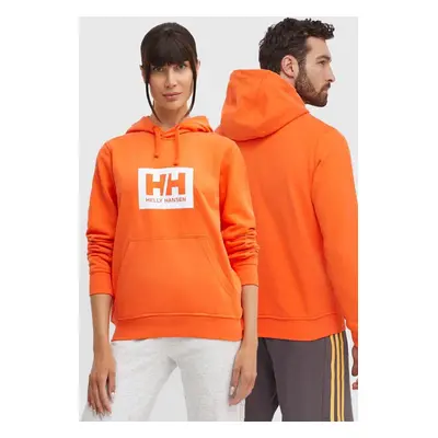 Bavlněná mikina Helly Hansen oranžová barva, s kapucí, s potiskem, 53289