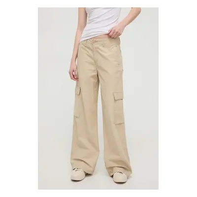 Kalhoty Levi's BAGGY CARGO dámské, béžová barva, široké, high waist