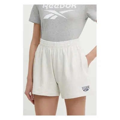 Bavlněné šortky Reebok Classic Archive Essentials béžová barva, melanžové, high waist, 100076253