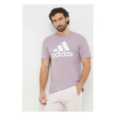 Bavlněné tričko adidas fialová barva, s potiskem, IS1313