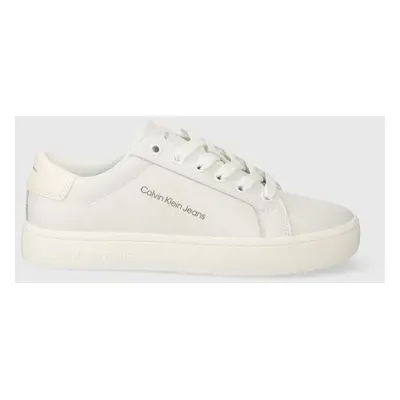 Kožené sneakers boty Calvin Klein Jeans CLASSIC CUPSOLE LACE UP bílá barva, YW0YW01269