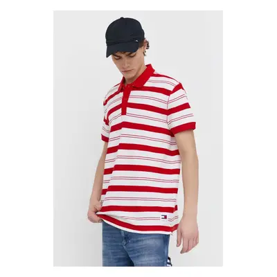 Bavlněné polo tričko Tommy Jeans červená barva, DM0DM18921