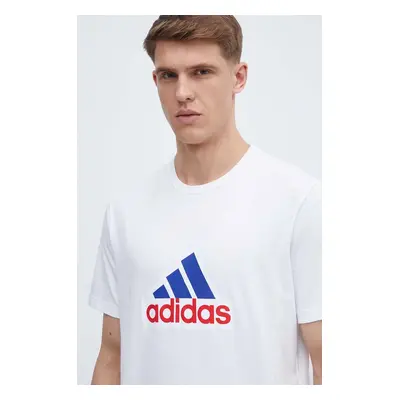 Bavlněné tričko adidas bílá barva, s potiskem, IS3234