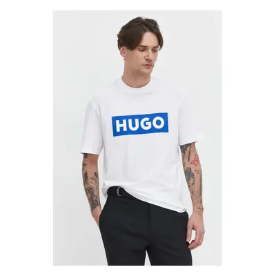 Bavlněné tričko Hugo Blue bílá barva, s potiskem, 50522376