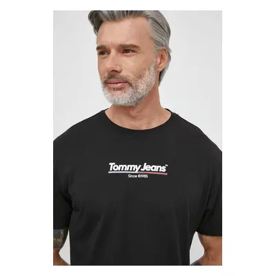 Bavlněné tričko Tommy Jeans černá barva, s potiskem, DM0DM18590