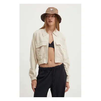 Lněná bunda Hollister Co. béžová barva, oversize